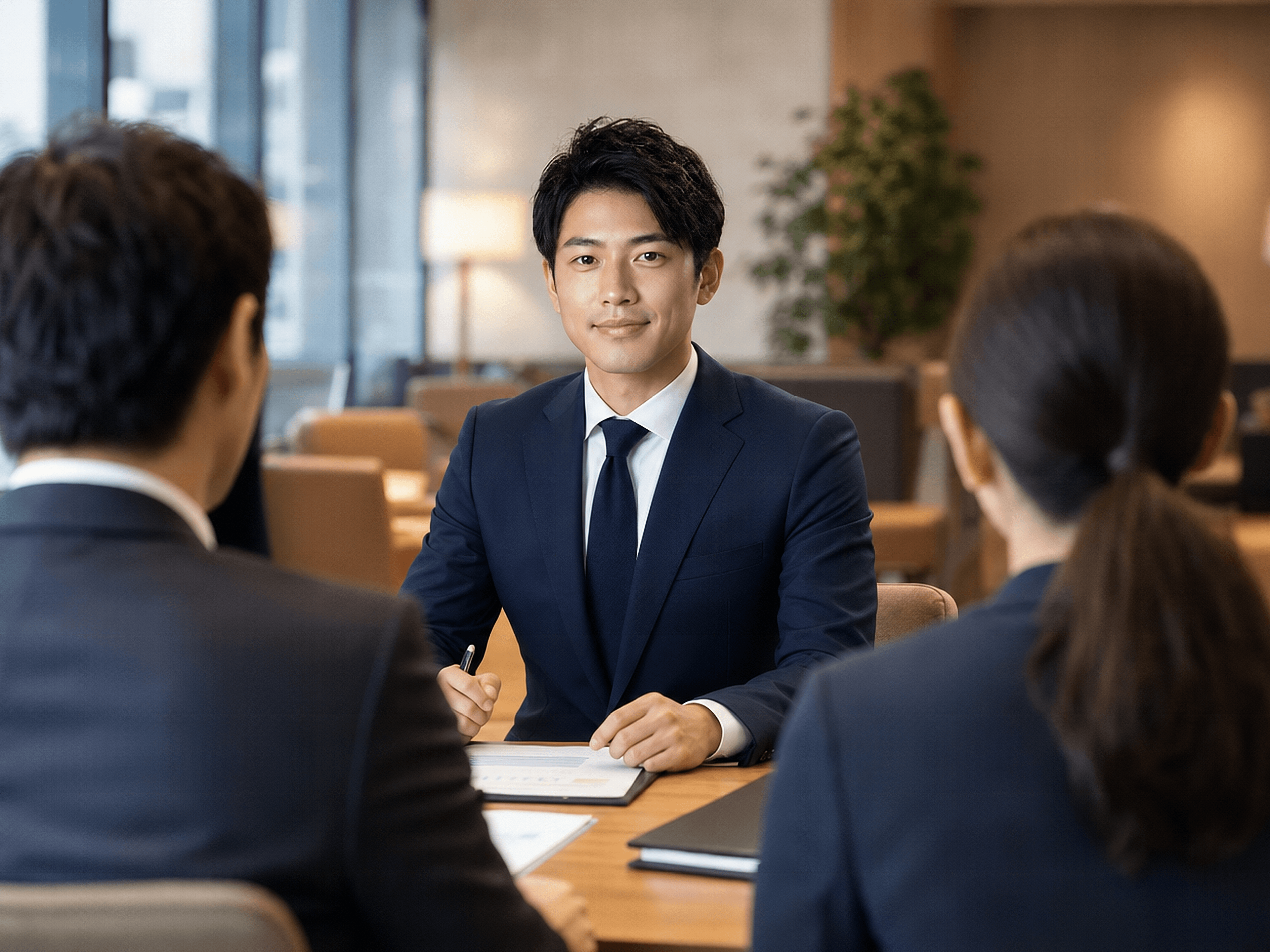 AI社員総合センターのチームが議論しているオフィス風景